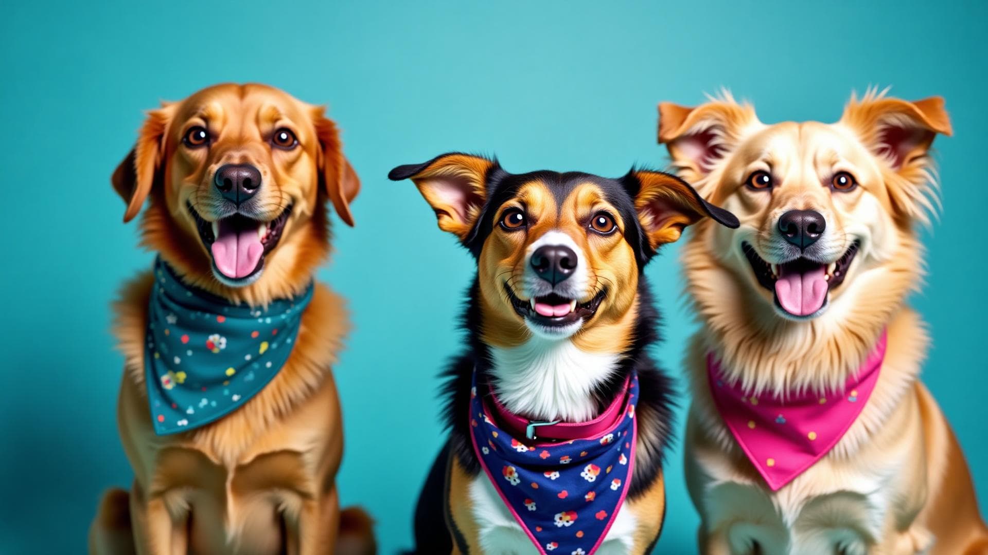 Happy dogs with colorful accessories